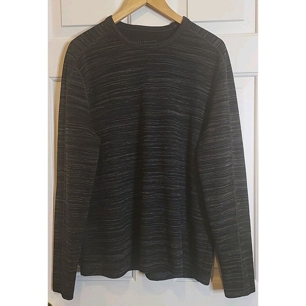 All Saints Remit Long Sleeve Crewneck Lightweight Sweater Size M Heather Black